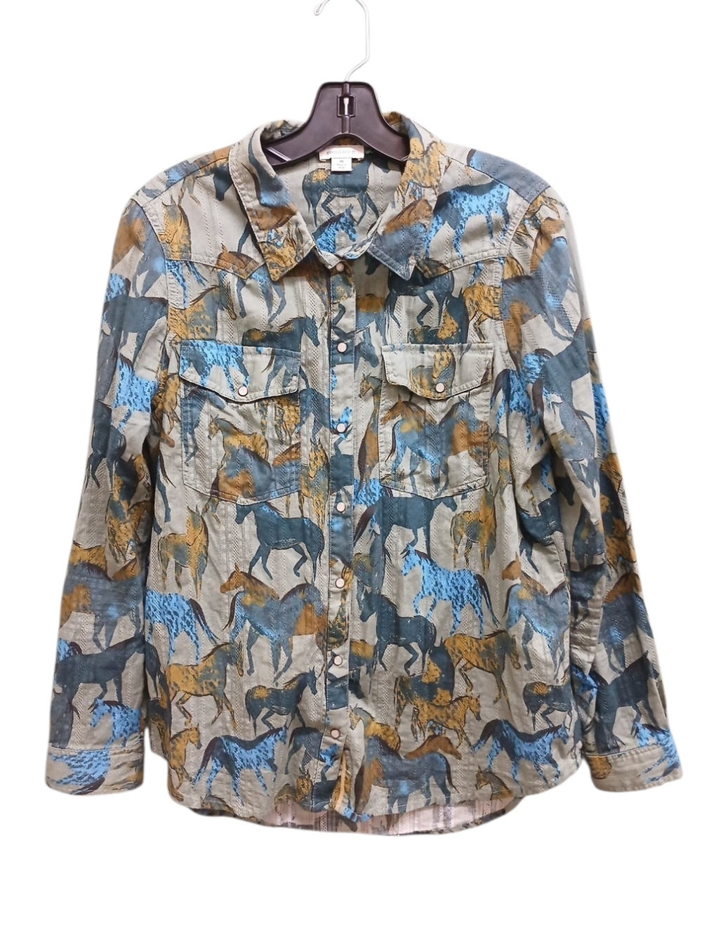 Sundance Anthropologie Multicolor Horse Print Snap Shirt Size Medium